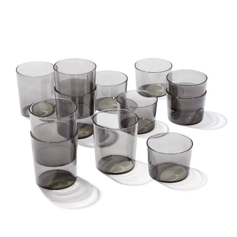 Matte black ceramic cups-Stackables Smoke Drinkware, Set of 12