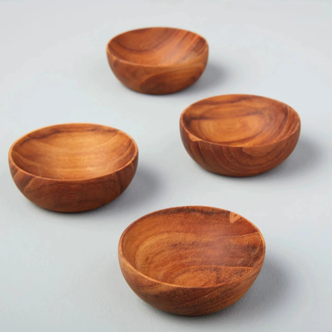 Vintage glass dessert bowls-Teak Wood Pinch Bowls, Set of 4