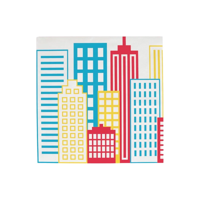 Modern bamboo serving trays-Superhero Skyline Lunch Napkins 20ct