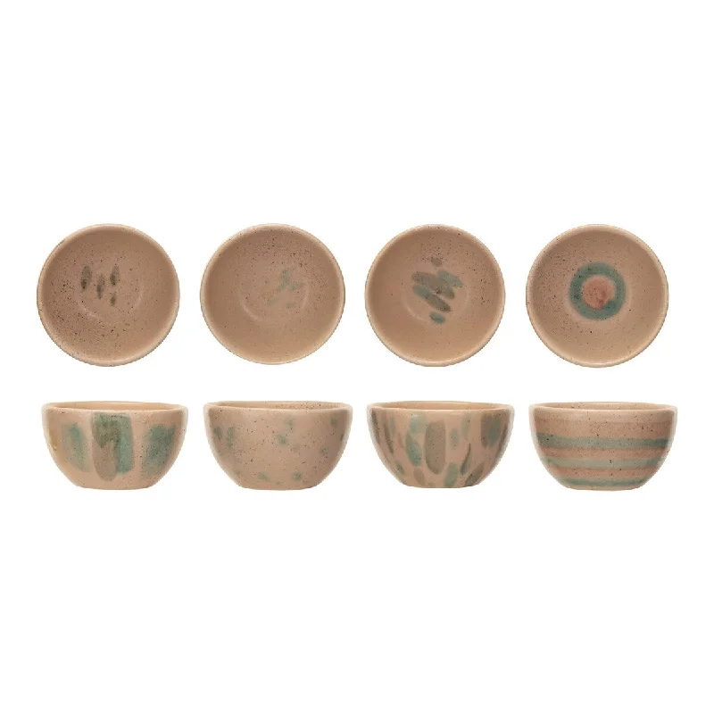 Sleek black dinner plates-Terra-cotta Bowl Set with Abstract Designs - 4.8"L x 4.8"W x 2.5"H