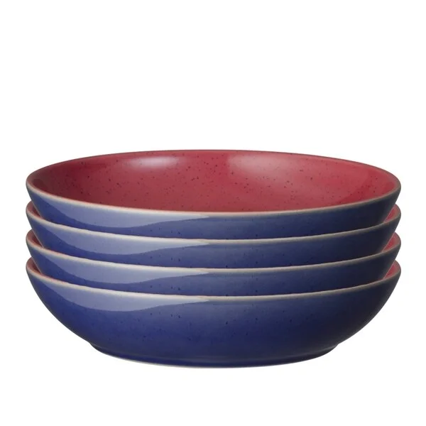 Elegant gold serving platters-Denby Harlequin Blue/Red Set 4 Pasta Bowls