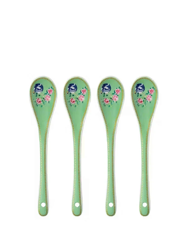 Luxury crystal champagne flutes-Maxwell & Williams 4 Piece Gabby Malpas Jardin Camelia Teaspoon Set - Green