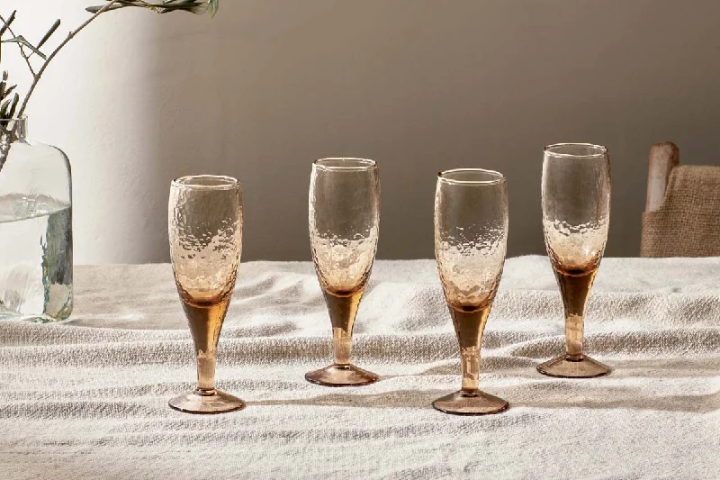 Personalized travel mugs for gifts-Yala Hammered Champagne Glass - Dusty Terracotta (Set of 4)