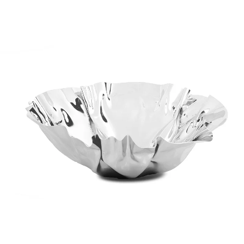 Festive holiday tableware sets-12.5" Round Stainless Steel Wavy Design Serving Bowl