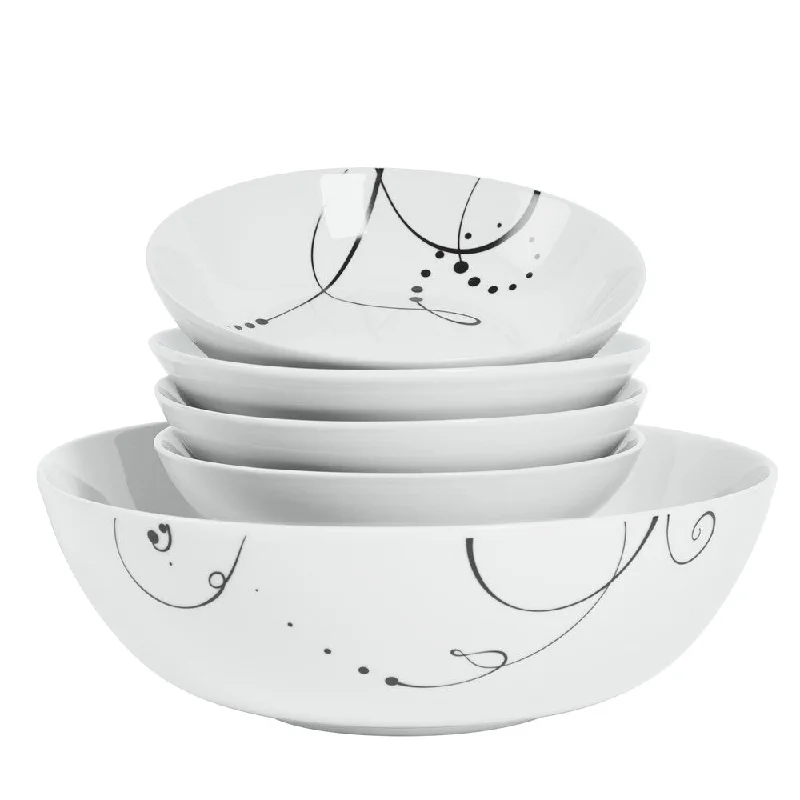 Elegant blue dinnerware sets-Pescara 5-piece Porcelain Round Pasta Set