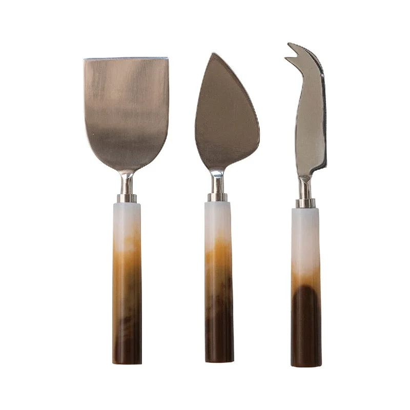 Eco-friendly bamboo utensil sets-Stainless Steel and Resin Cheese Knives - 7.3"L x 2.0"W x 0.3"H