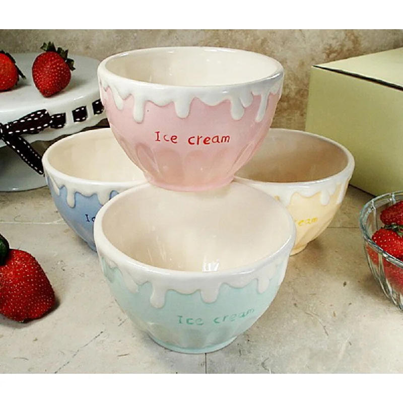 Elegant blue salad bowls-D'Lusso Designs Four Piece Multi Color Ceramic Ice Cream Bowls Set