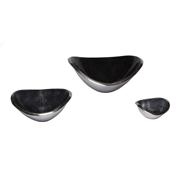 Festive holiday tableware sets-Melange Home Decor Classic Collection, Set of 3 Wave Bowls- 4.25", 7" and 9.5", Color - Dark Gray