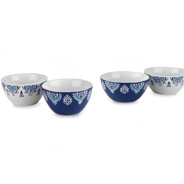 Heavy-duty glass baking dishes-4 Pk Blue White 5 1/2" Ceramic Breakfast Serving Cereal Soup Bowl Set