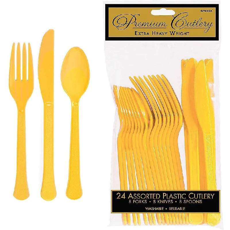 Sleek black dinner plates-Plastic Assorted Cutlery - Yellow Sunshine 24/pkg.