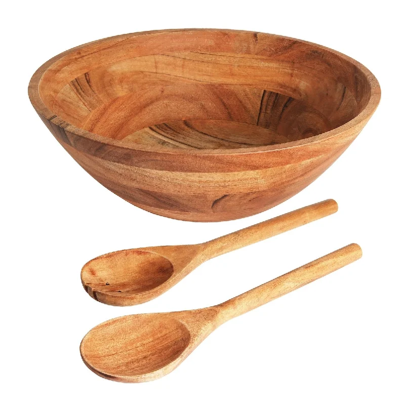 Rustic wooden salad bowls-Wooden Salad Bowl Set - Food Safe & Sustainable Decorative Bowl - Wood Bowl for Fruits & Salads