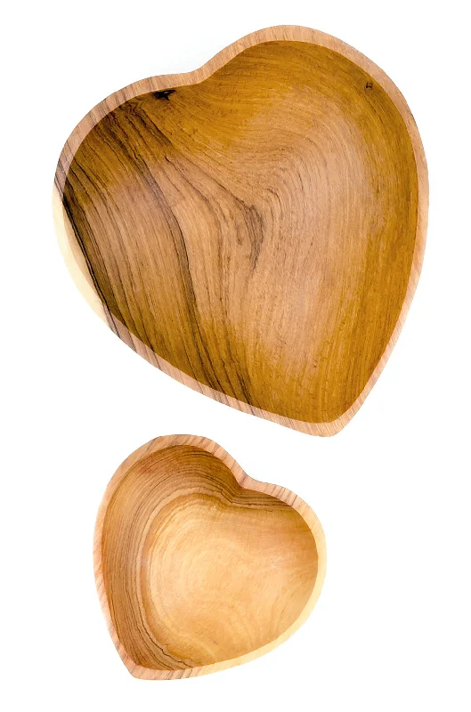 Compact travel utensil kits-Wild Olive Wood Heart Shaped Bowls