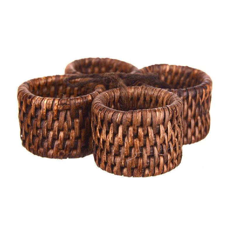 Designer porcelain teacups-Rattan Napkin Ring Set/4 Dark Brown