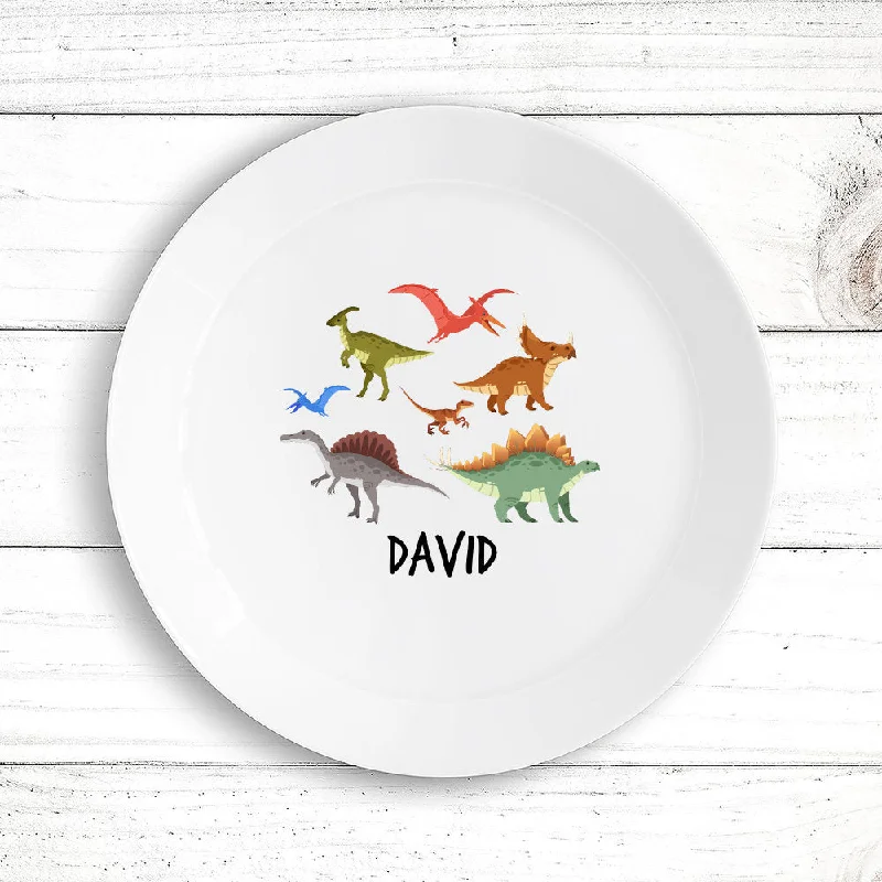 Elegant crystal serving bowls-Dinosaur Kids' Plate