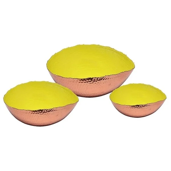 Vintage ceramic serving bowls-Melange Home Decor Copper Collection, Set of 3 Oval Bowls - 6", 9" and 12", Color - Lime Green