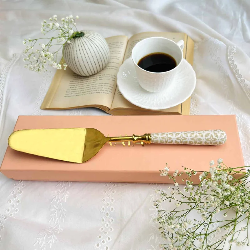 Elegant silver dessert spoons-Single Cake Server - Handloom Harmony