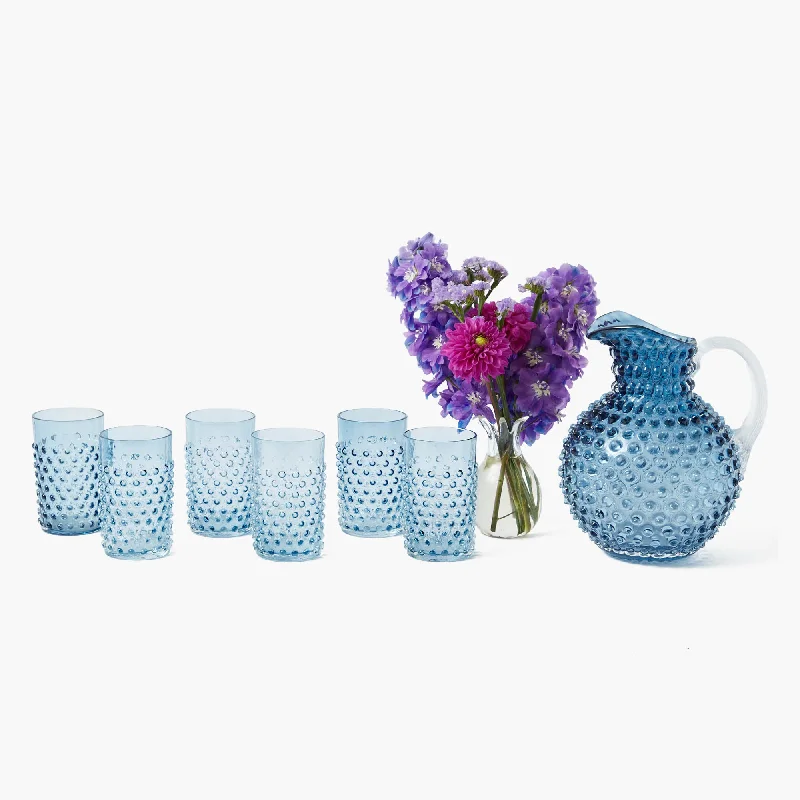 Retro striped coffee cups-Hobnail Navy Glasses & Jug Set