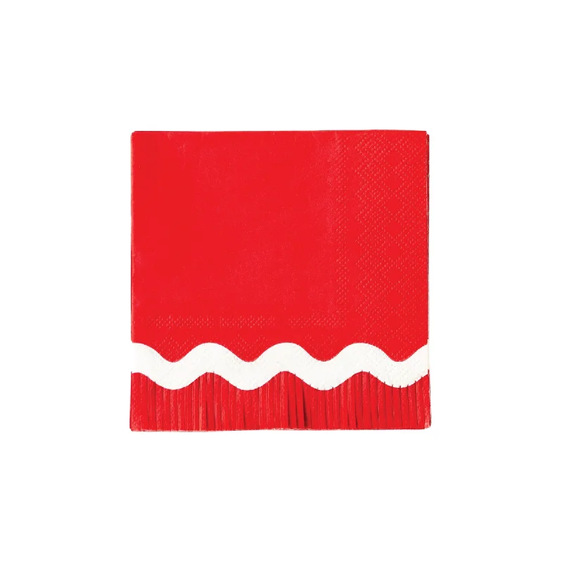 Lightweight melamine bowls-Red Ric Rac Fringe Dessert Napkins 24ct