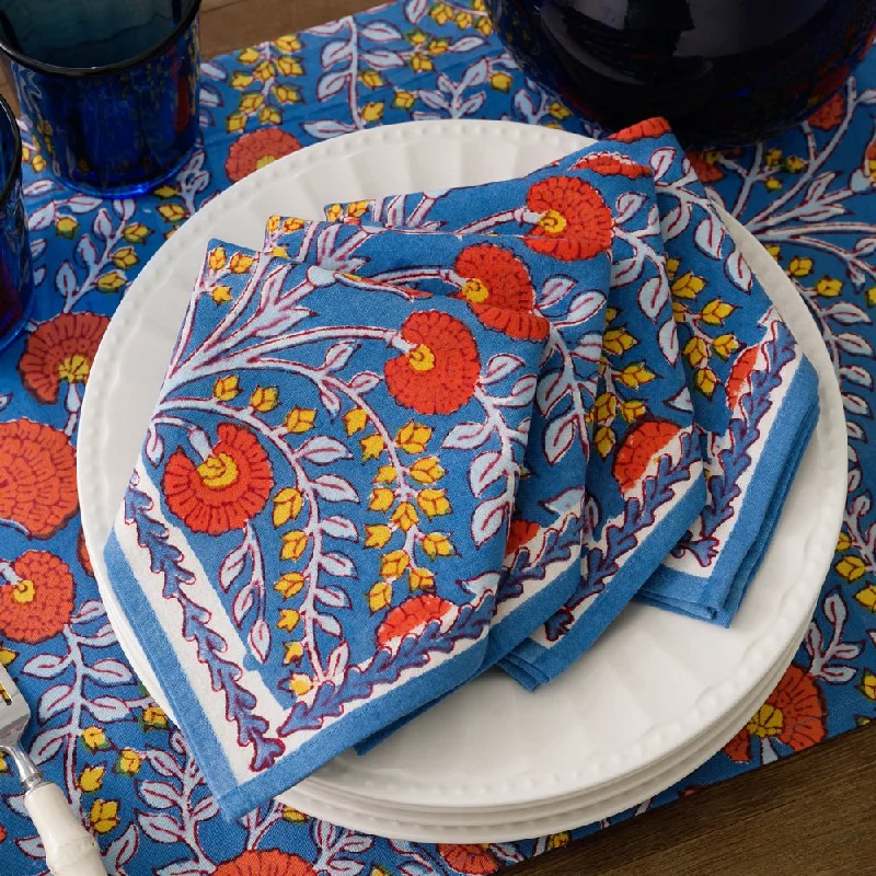 Outdoor melamine picnic plates-Cactus Flower Blue & Poppy Napkin | Set of 4