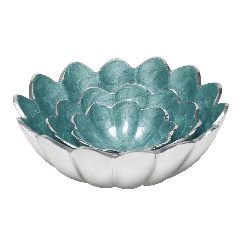 Retro striped dinnerware-Artisan d'Orient Round Bowl Set, Sizes - 8", 11", 13", Color - Aqua