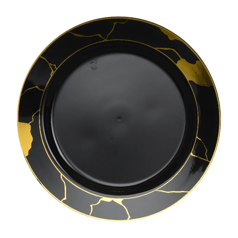 Modern ceramic serving spoons-Black and Gold Round Plastic Plates - Marble