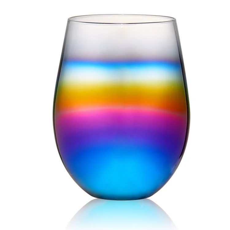 Heavy-duty glass beer mugs-Rainbow 15 Oz Stemless Wine Glasses Set of 4