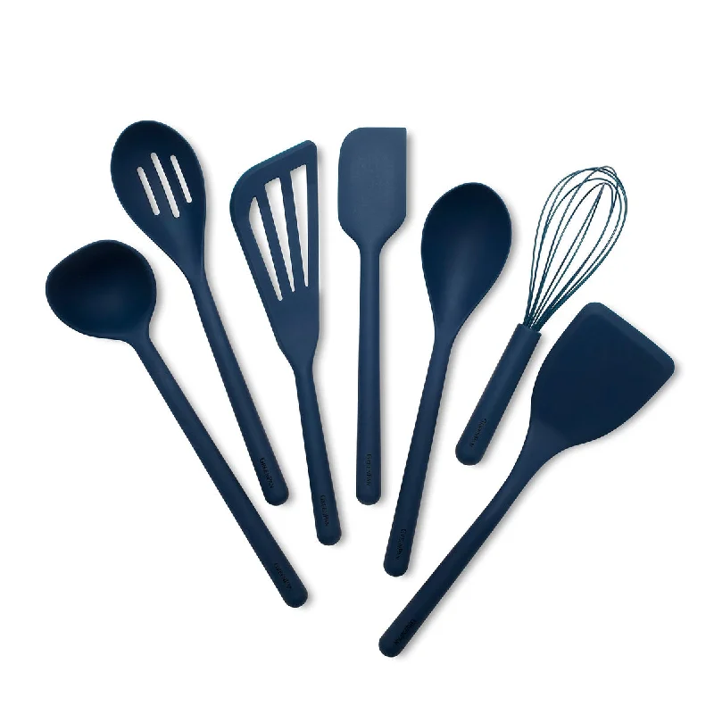 Compact camping dinnerware-Platinum Silicone Tools 7-Piece Utensil Set | Navy