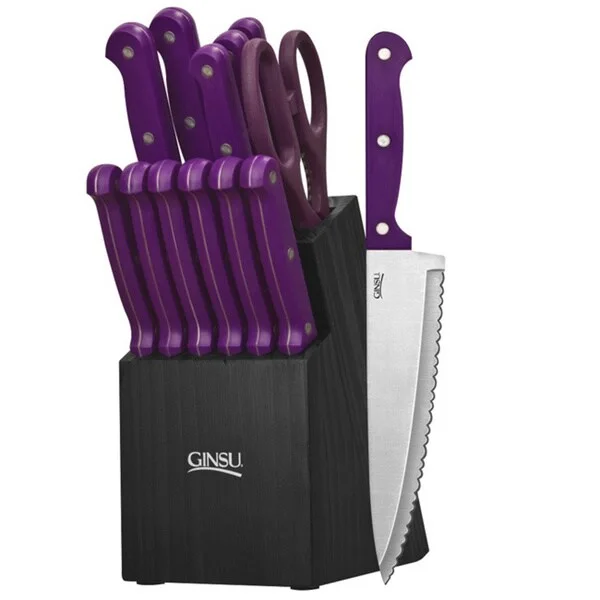 Lightweight melamine bowls-Ginsu Essentials Series 14-piece Purple/ Black Cutlery Set