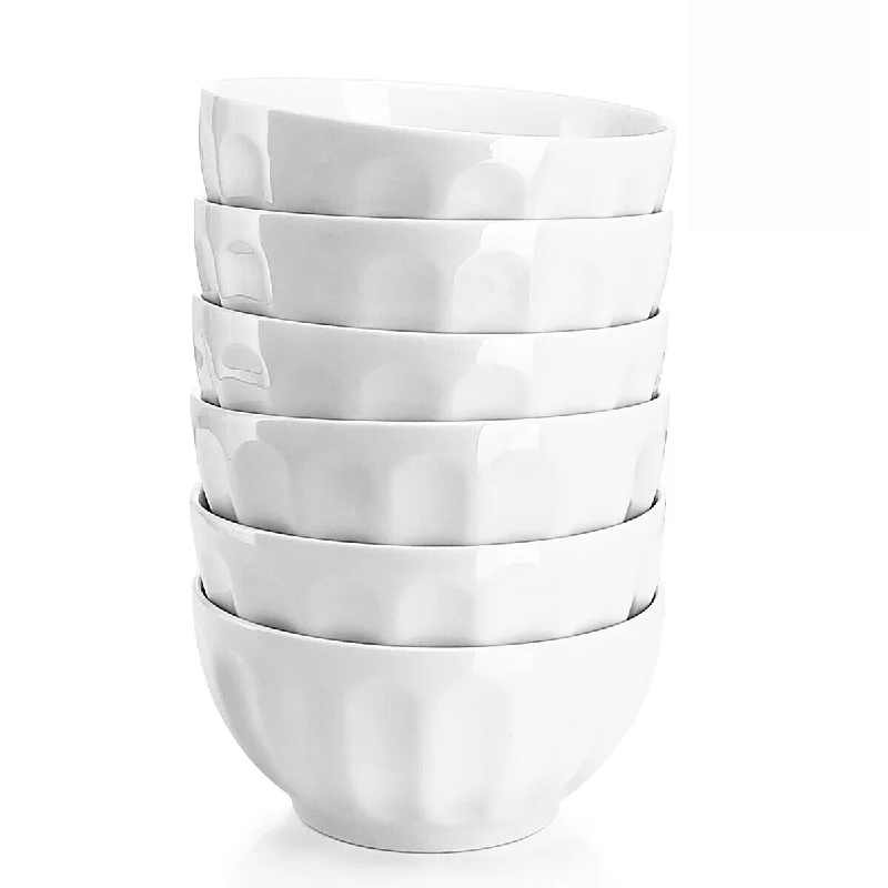 Sleek stainless steel knives-Sweese Porcelain Fluted Bowl Set - 26 Ounce - Set of 6, White