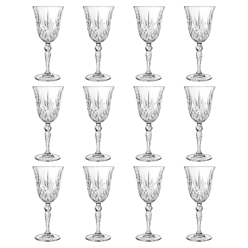 Vintage etched glass cups-210ml Melodia White Wine Glasses - Pack of 12 - By RCR Crystal