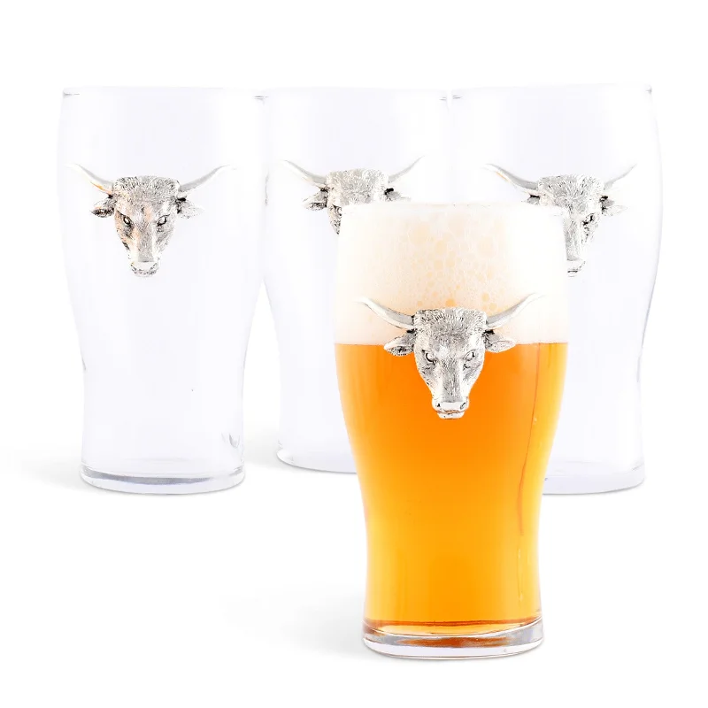 Eco-friendly bamboo cups-Longhorn Beer Pint Glasses - Set of 4