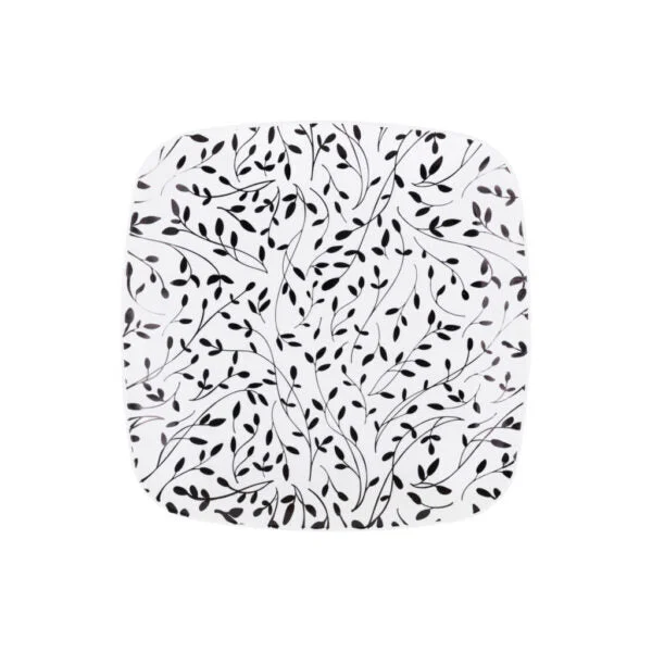 Designer crystal wine glasses-7.25" Black and White Square Leaf Plastic Plates 10 Pack - Organic Leaf