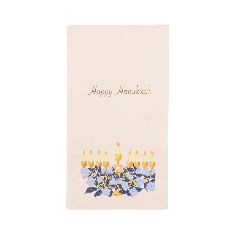 Classic black dessert plates-Happy Hanukkah Menorah Guest Towel Napkins | 20 ct.