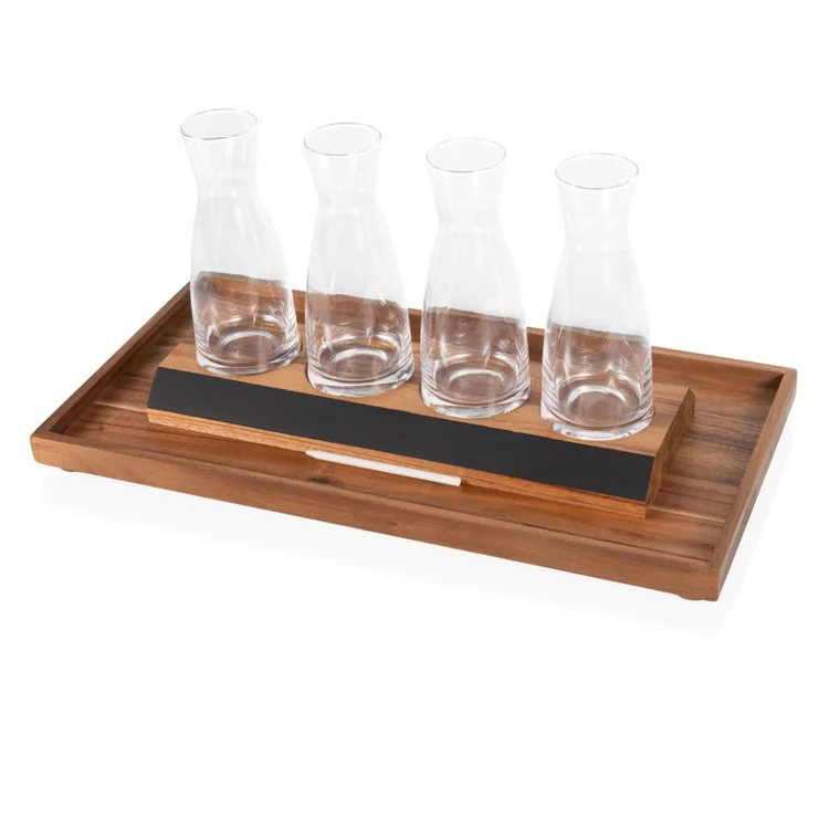 Sleek copper water mugs-Cava Wine Tasting Kit with Four Glass Carafes - Acacia Wood