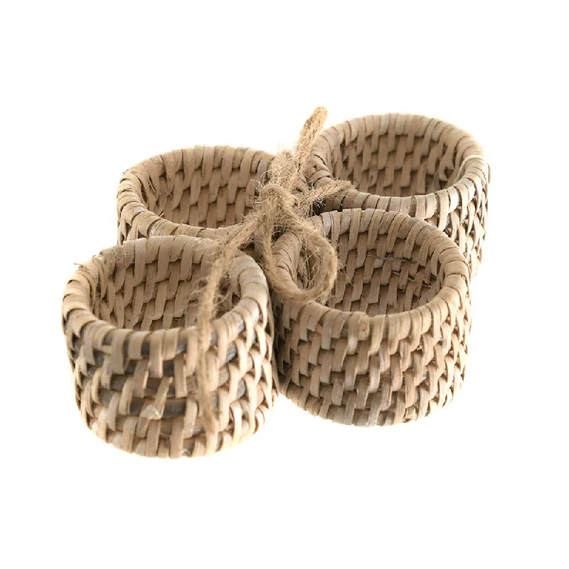 Elegant porcelain dinner plates-Rattan Napkin Ring Set/4 White Wash