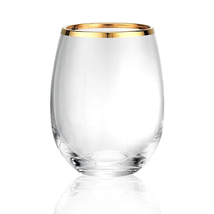 Modern insulated water cups-Gold Band 15 Oz Stemless Wine Glasses Set of 4