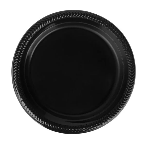 Minimalist white tableware sets-Black Round Plastic Dinner Plate 100 Pack - Cuisine