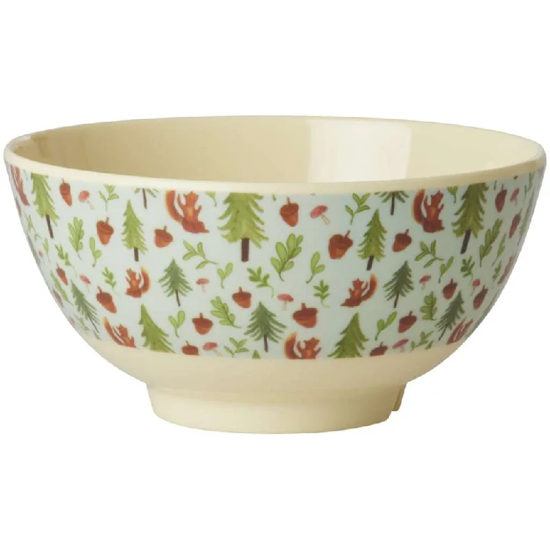 Rustic clay baking dishes-Rice DK Melamine Bowl with Blue Happy Forest Print - Medium - 700 ml