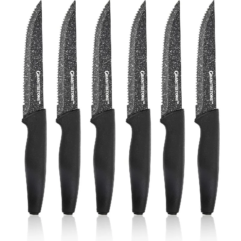 Designer porcelain teacups-6Pcs Steak Knives Stainless Steel Serrated Blades - Black