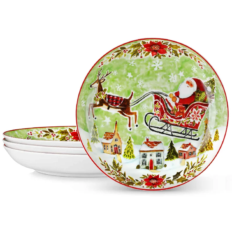 Festive Christmas tableware-Xmas Reindeer Sleigh Pasta Bowls Set of 4