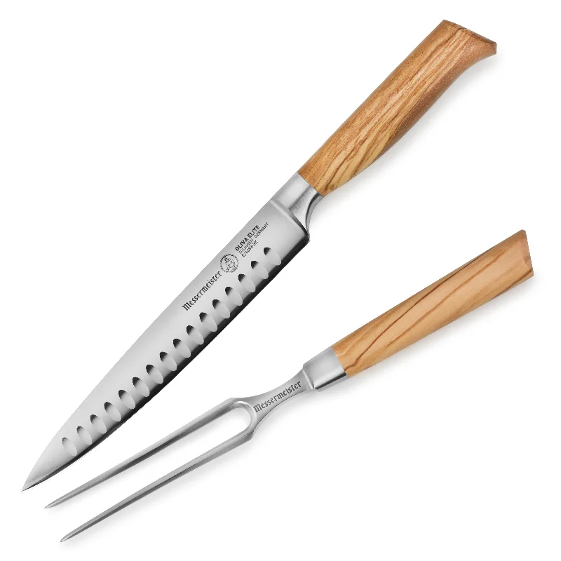 Durable stainless steel ladles-Messermeister Oliva Elite 2 Piece Hollow Edge Carving Set