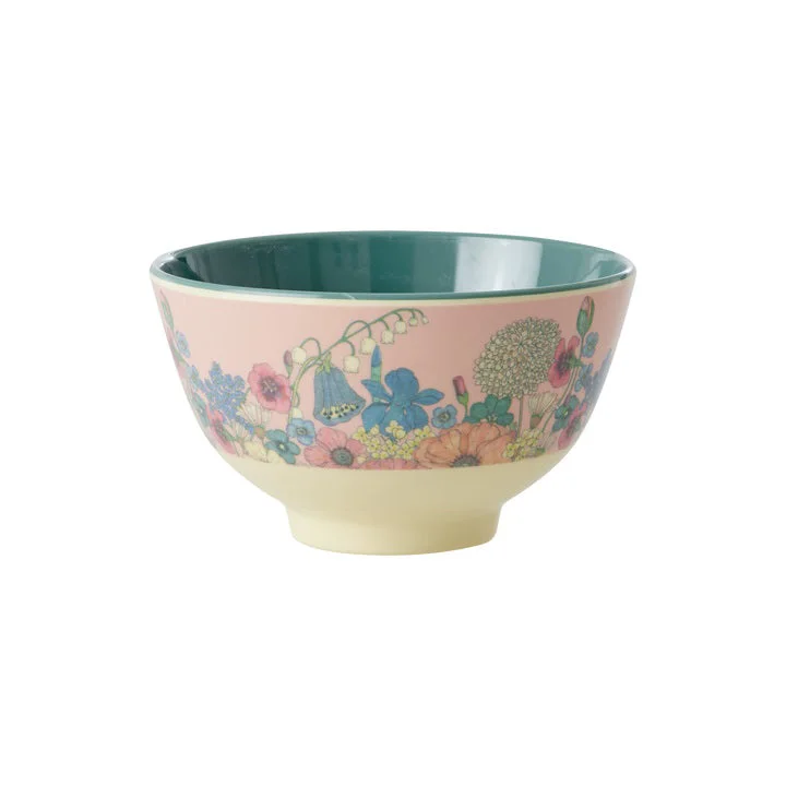 Novelty-shaped kids’ cutlery-Rice DK Melamine Bowl with Flower Collage Print - Soft Pink - Small - 300 ml