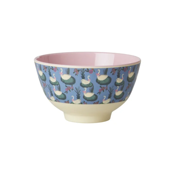 Stylish copper serving bowls-Rice DK Melamine Bowl with Swan Lake Print - Small - 300 ml