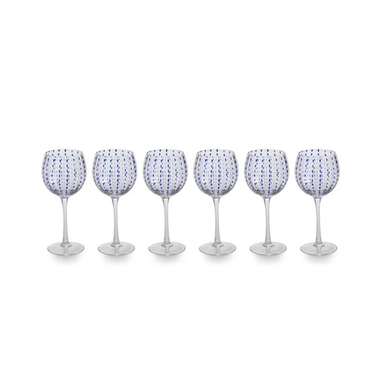 Vintage etched glass cups-Mavi 8.5" Tall Wine Goblets Set of 6