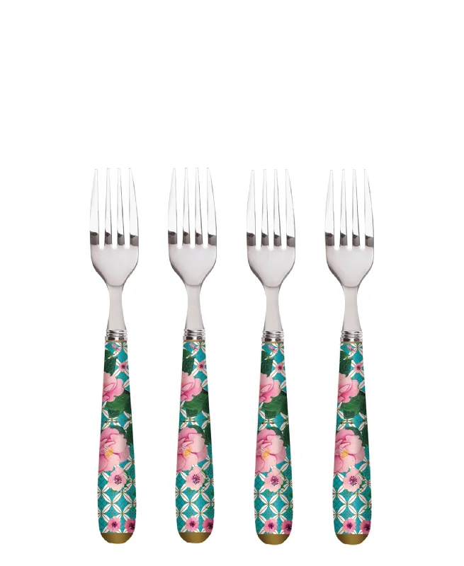 Compact travel utensil kits-Maxwell & Williams Teas & C's Silk Road Cake Fork Set of 4 Aqua Gift Boxed