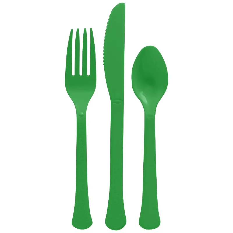 Festive Green Plastic Assorted Cutlery, 24 Count