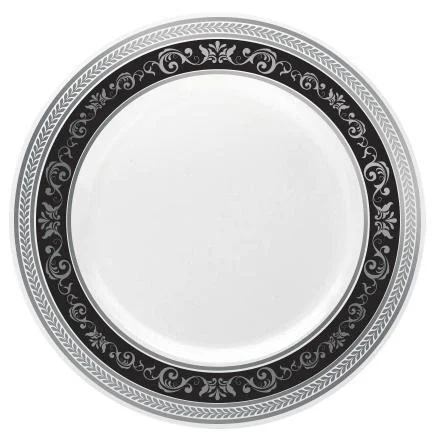 Cute kids’ animal plates-Black and Silver Round Plastic Plates - Royal