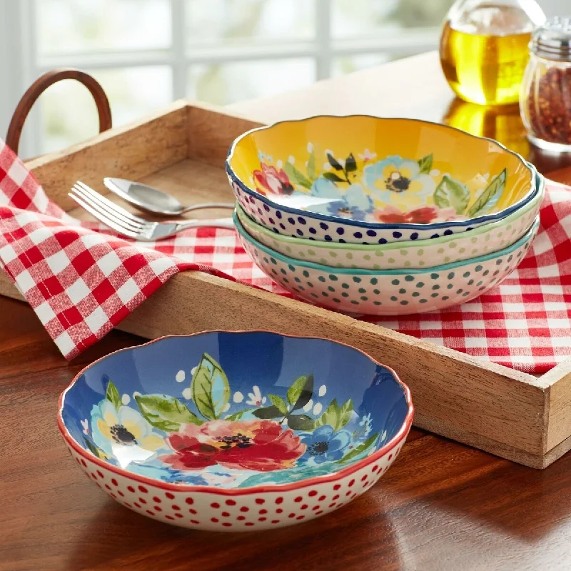 Vintage glass dessert bowls-ETCBUYS The Pioneer Woman Melody 4-Piece Pasta Bowl Bowls Set