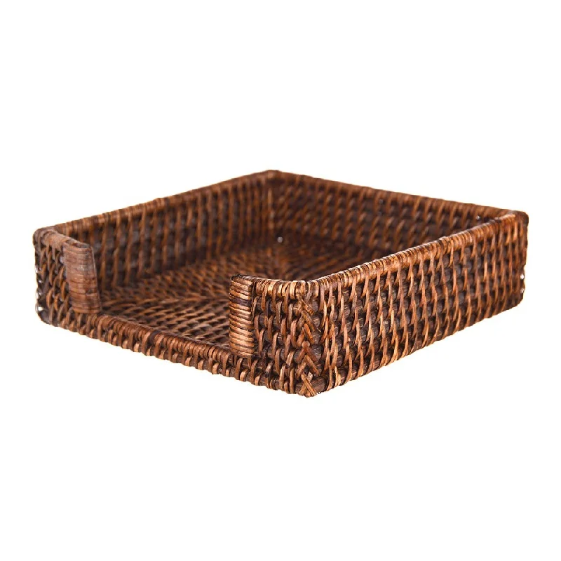 Microwave-safe glass dishes-Rattan Napkin Holder Dark Brown 18cm