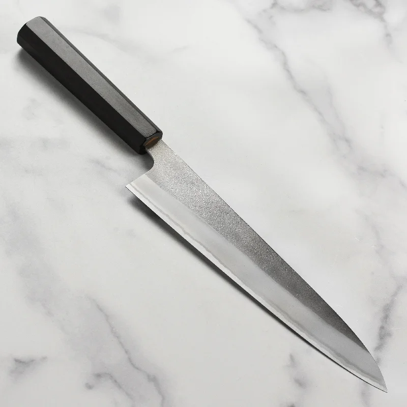 Heavy-duty plastic forks-Yoshikane Shirogami #2 Nashiji Stainless Clad 9.4" Gyuto, Ebony